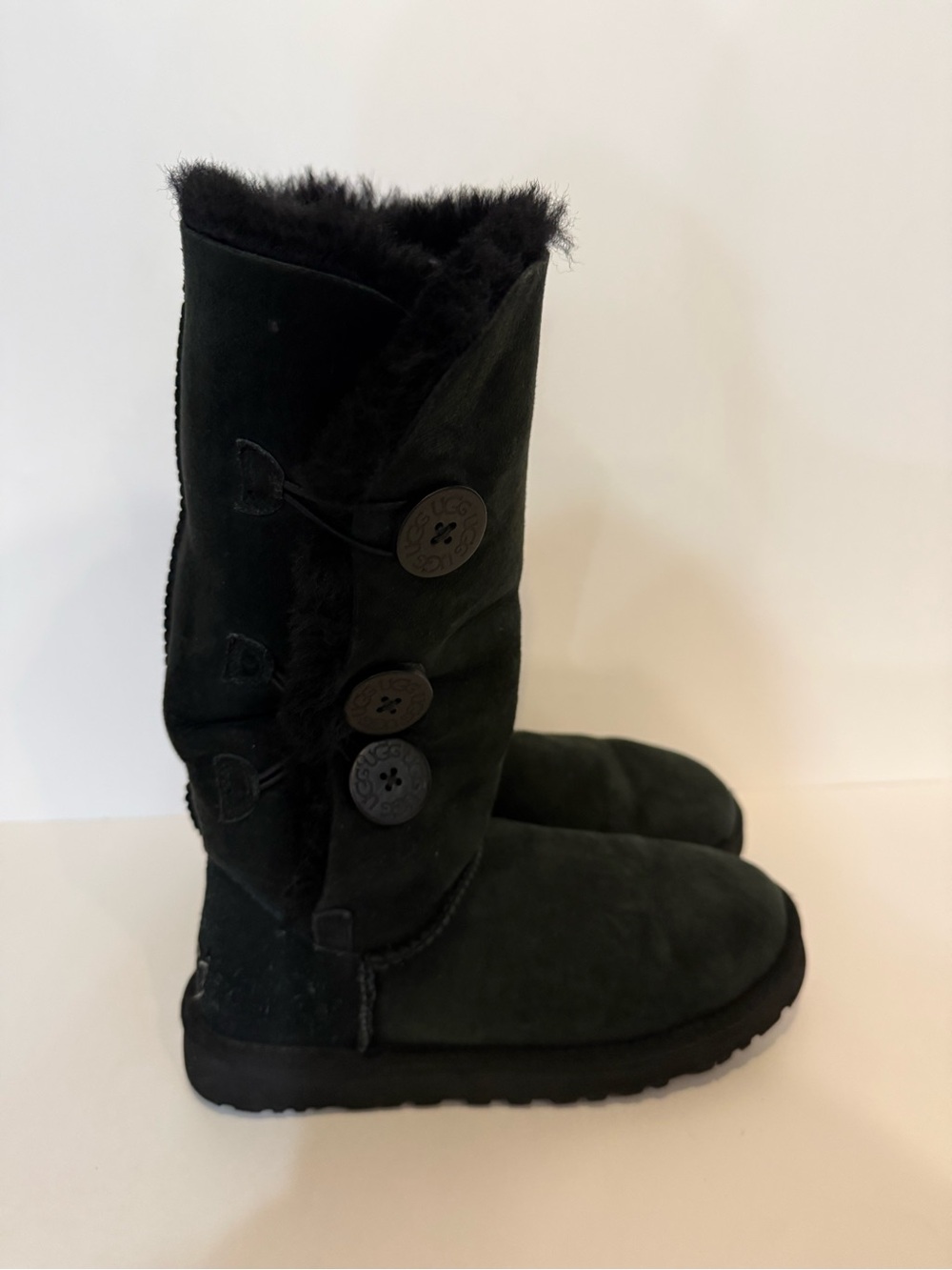 Fabulous UGG Black Button-Detail Shearling Mid-Calf Boots